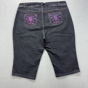 Kamikaze Bermuda Shorts‎ Womens 24 Stretch Denim Embroidered Bee Pink Blue Trim
